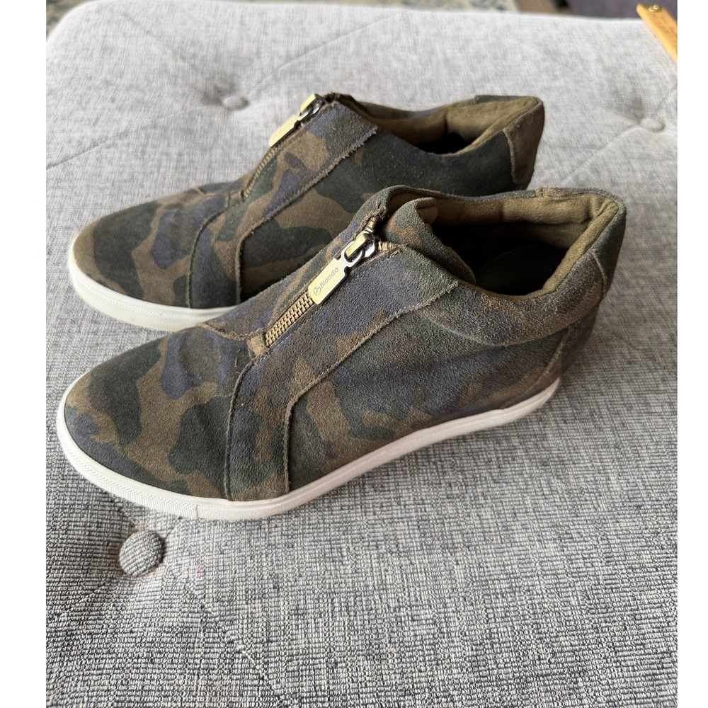 Blondo Waterproof Camo Wedge Sneakers B3501 905 Green Camouflage Zip Shoes 8M